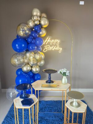 Happy Birthday Dourado Azul (Sem Balões)
