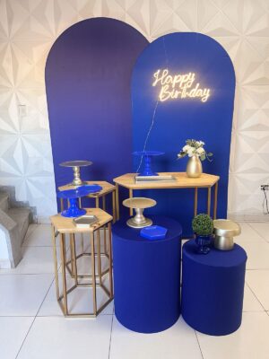 Happy Birthday Azul Mesas Douradas Luxo